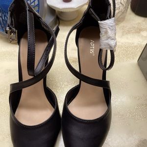 Black criss cross black ankle heels